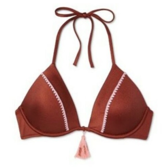 NWT $30 Shade & Shore‎ Copper Tassel Push Up Triangle Bikini Top [ 38DD ] - Picture 2 of 12